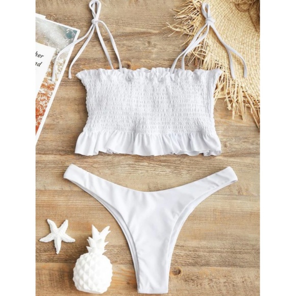 Zaful Other - Zaful White Self Tie Smocked Bikini Set Large